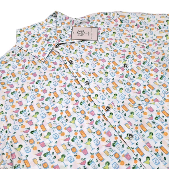 Age Of Wisdom Button Up Shirt Mens S White Multicolor Cocktails Print NEW NWT - Picture 1 of 13